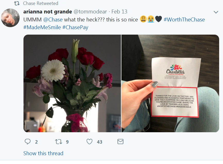 Chase retweeted a customer delight